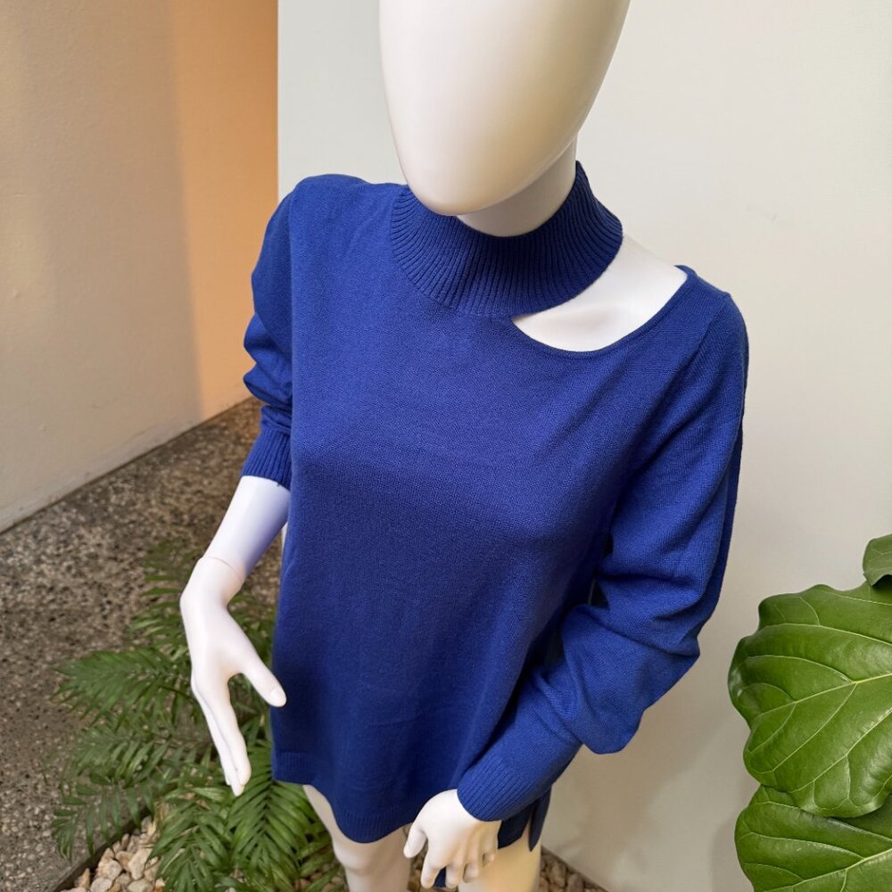NWOT Royal Blue Cutout Mock-Neck Sweater Top